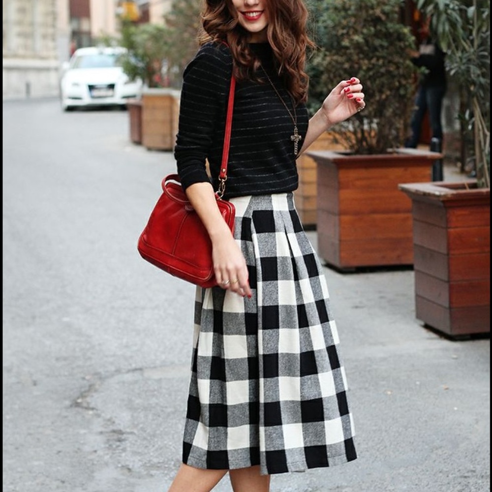 Black and white plaid midi skirt Anthropologie